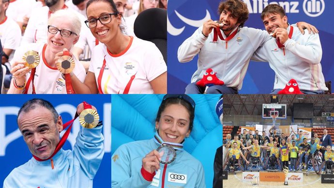 Los deportistas paralímpicos Teresa Perales y Susana Rodríguez, Ricardo Ten , Audrey Pascual, De la Puente-Caverzaschi, y el equipo de baloncesto en silla de ruedas Amiab Albacete.