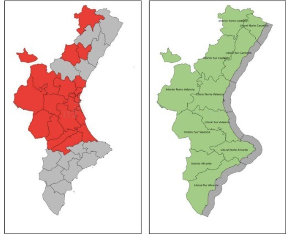 Mapa de las alertas activadas para Fin de Año y Año Nuevo.