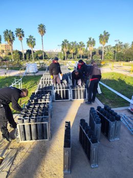 Preparación del disparo del castillo