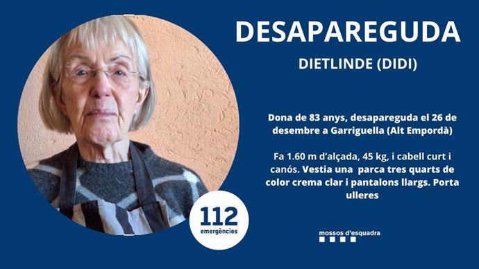 La dona alemanya de 83 anys desapareguda a Garriguella (Girona)