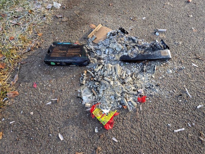 January 1, 2025, Munich, Bavaria, Germany: Examples of the firework garbage left behind for city cleanup crews in a park in the Aubing-Sued district of Munich, Germany.  Discussions of a fireworks ban are being discussed in increasingly serious fashions d