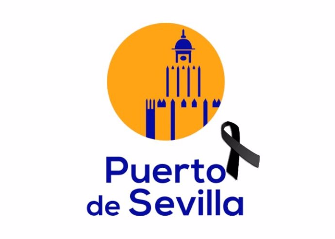 Logo del Puerto de Sevilla con lazo de luto por el fallecimiento de quien fuera su presidente Manuel Fernández.