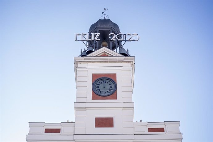 Reloj de la Puerta del Sol, a 31 de diciembre de 2024, en Madrid (España). Las Preuvas son un ensayo para las Campanadas de Nochevieja que se realiza todos los años en la torre del reloj de la Puerta del Sol el 30 de diciembre a mediodía y medianoche y el