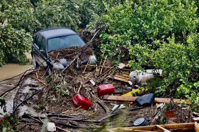 Archivo - Coches destrozados tras el paso del la Dana en un campo 