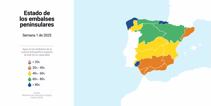 Mapa con el estado de los embalses