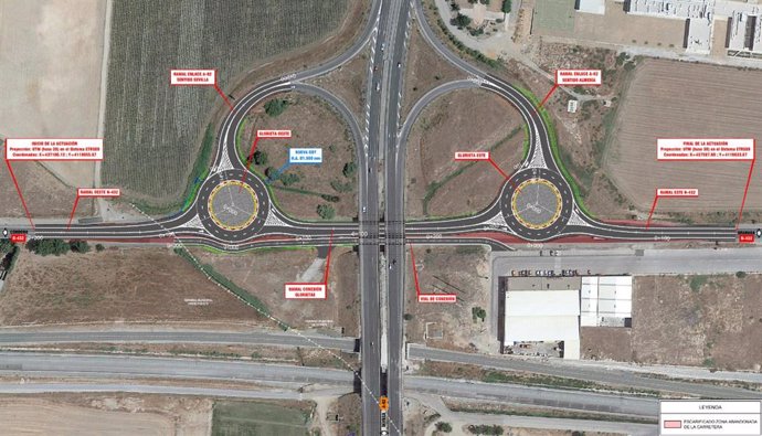 Imagen del proyecto de remodelación y reordenación de los accesos del enlace de la carretera N-432 con la autovía A-92, en el tramo comprendido entre los km 426,5 y 427,05, en el municipio de Atarfe (Granada).