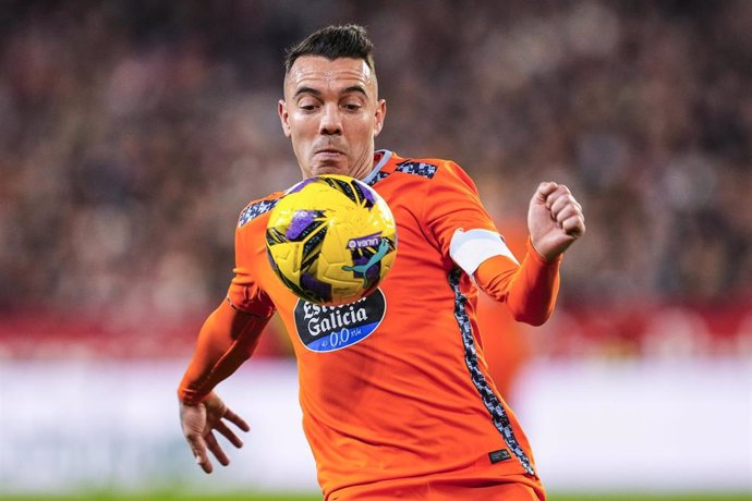 Iago Aspas of RC Celta de Vigo in action during the Spanish league, LaLiga EA Sports, football match played between Sevilla FC and RC Celta de Vigo at Ramon Sanchez-Pizjuan stadium on December 14, 2024, in Sevilla, Spain.