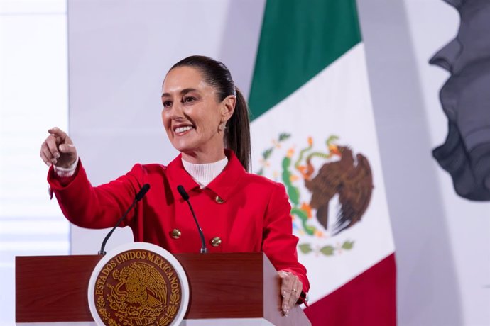 December 27, 2024, Mexico City, Df, Mexico: Mexican President Claudia Sheinbaum, calls on a reporter during the daily news conference at the National Palace, December 27, 2024 in Mexico City, Mexico. Sheinbaum a new cellphone app to contact the Mexican co