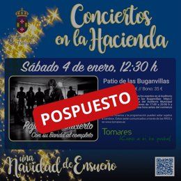 Tomares pospone el concierto de Pájaro previsto para el sábado y la actividad de "cine con palomitas"