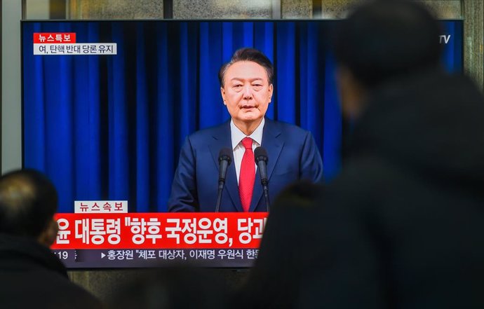 Imagen de archivo del presidente depuesto de Corea del Sur, Yoon Suk Yeol, en un discurso a la nación