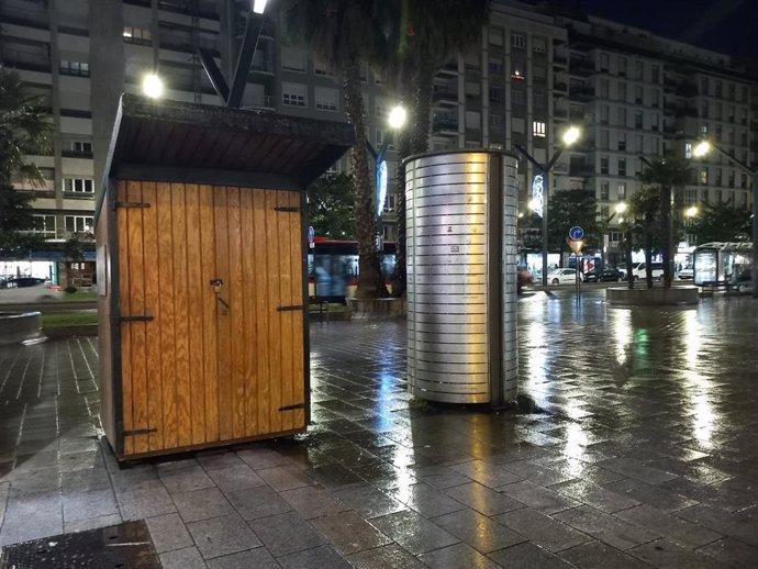 Puesto de castañas en Gran Vía donde se ha producido la deflagración que ha herido a la empleada