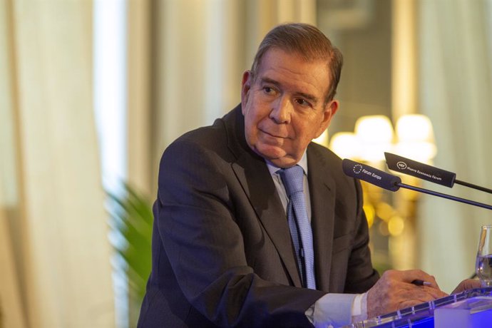 December 23, 2024, Madrid, Madrid, Spain: Edmundo Gonzalez, Venezuelan opposition leader, speaks to the audience during the Europe Forum in Madrid information breakfast, organized by New Economy Forum at the Mandarin Oriental Ritz Hotel.