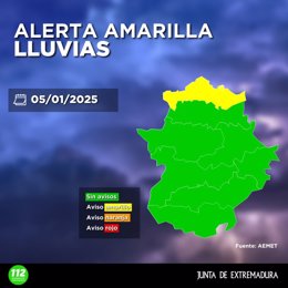 Cartel de alerta amarilla por lluvias en el norte de Cáceres