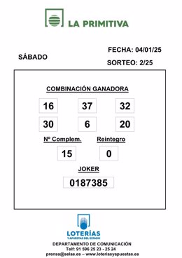 Combinación ganadora de 'La Primitiva' del sábado 4 de enero de 2025