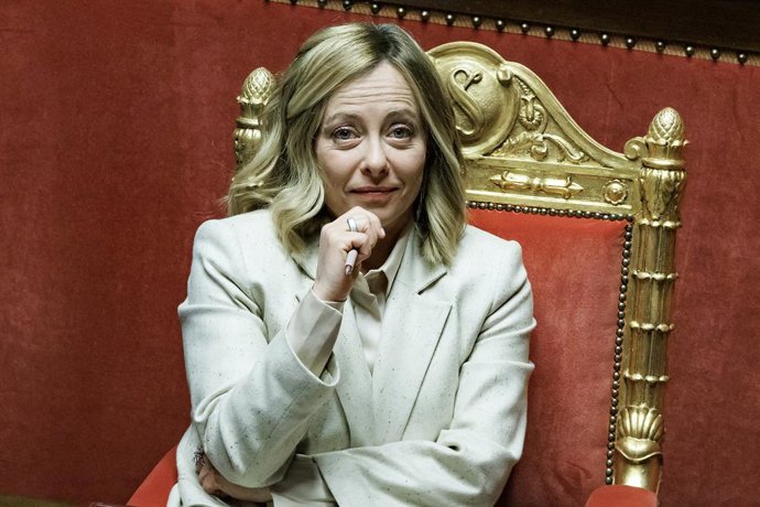 La presidente del Consiglio Giorgia Meloni al Senato durante le comunicazioni sul prossimo Consiglio europeo del 19 e 20 dicembre, Roma, Mercoledì, 18 Dicembre 2024 (Foto Roberto Monaldo / LaPresse)..Prime Minister Giorgia Meloni addresses at the Sen