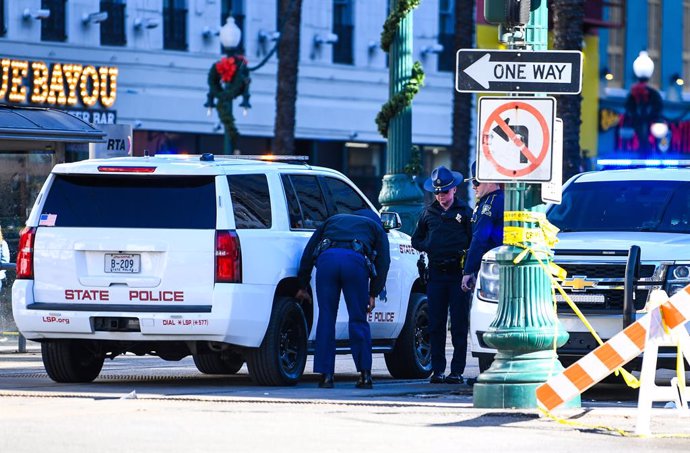 January 1, 2025, New Orleans, Louisiana, USA: Authorities walking around Canal St and keeping on alert.