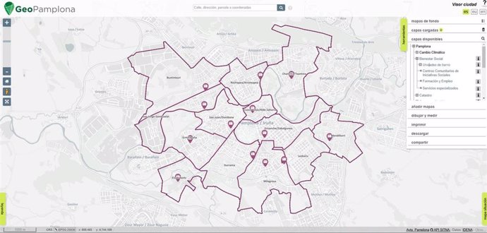 Imagen de GeoPamplona, sistema de información geográfica municipal de la ciudad.