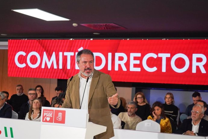 El secretario general del PSOE de Andalucía, Juan Espadas interviene en el Comité Director del partido. A 20 de diciembre de 2024, en Jaén, Andalucía (España). 