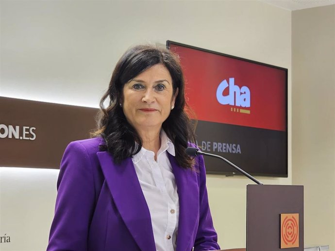 La diputada de CHA en la Comisión de Educación de las Cortes de Aragón, Isabel Lasobras, en la sala de prensa del Parlamento autonómico.