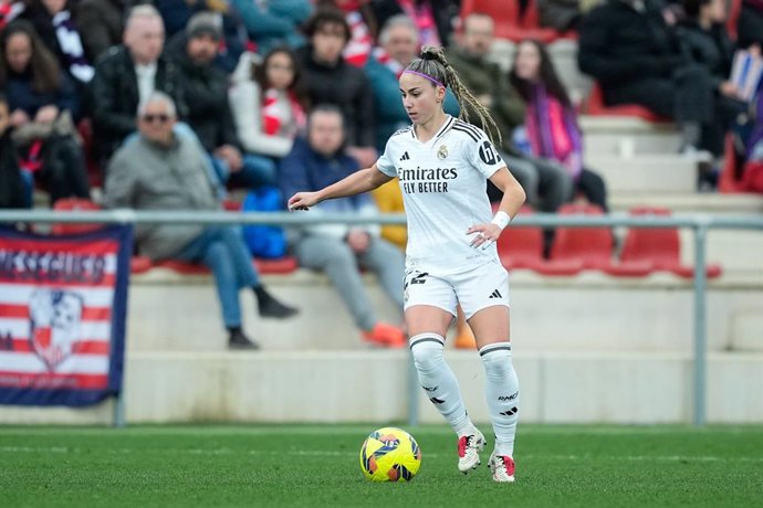 Athenea del Castillo of Real Madrid in action during the Spanish Women League, Liga F, football match played between Atletico de Madrid and Real Madrid at Centro Deportivo Wanda Alcala de Henares on January 05, 2025, in Madrid, Spain.