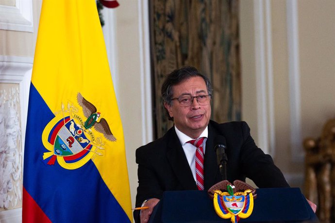 December 14, 2024, Bogota, Cundinamarca, Colombia: Colombian president Gustavo Petro gives a speech during a condecoration ceremony to former magistrates of the Supreme Court in Bogota, Colombia, December 14, 2024.