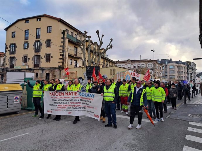 Manifestación de la plantilla de Katoen Natie el pasado 23 de diciembre en Torrelavega