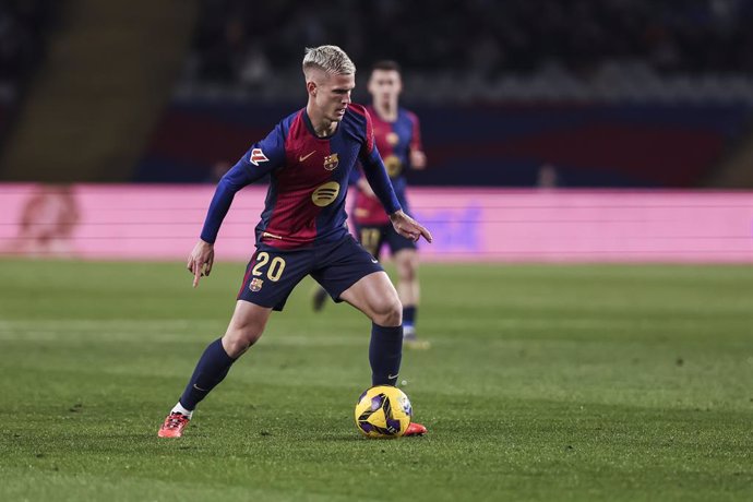 Dani Olmo of FC Barcelona in action during the Spanish league, La Liga EA Sports, football match played between FC Barcelona and CD Leganes at Estadio Olimpico de Montjuic on December 15, 2024 in Barcelona, Spain.