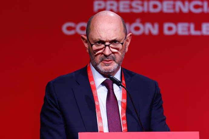 Rafael Louzan, President of the Royal Spanish Football Federation, attends the General Assembly for the elections to the Presidency and the Delegated Commission of the RFEF at Ciudad del Futbol on December 16, 2024, in Las Rozas, Madrid, Spain.