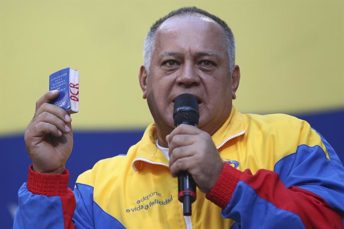 Archivo - 05 September 2019, Venezuela, Caracas: Diosdado Cabello, President of the Constituent Assembly, speaks during an event to sign a document against the recent US sanctions against the incumbent Venezuelan government as part of a campaign under the