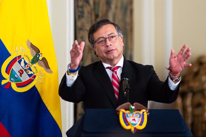 December 14, 2024, Bogota, Cundinamarca, Colombia: Colombian president Gustavo Petro gives a speech during a condecoration ceremony to former magistrates of the Supreme Court in Bogota, Colombia, December 14, 2024.