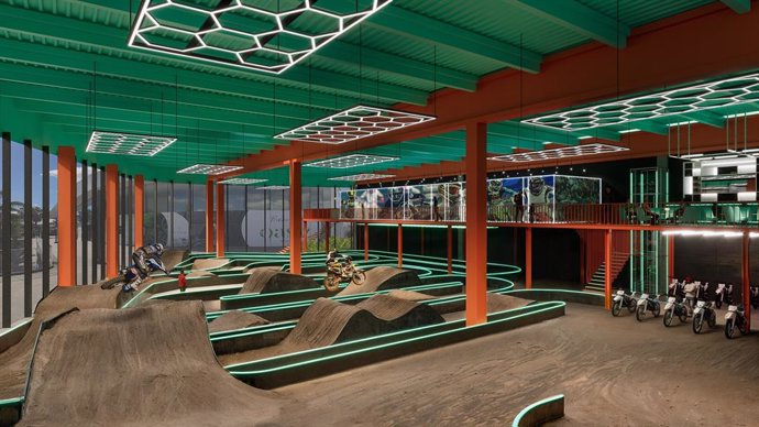 Circuito de motocross 'indoor' en el centro comercial Oasiz Madrid.
