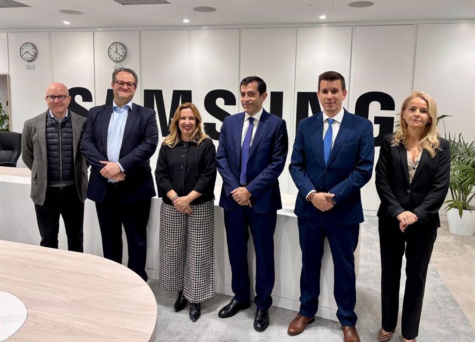La presidenta del Cabildo de Tenerife, Rosa Dávila (c), en una reunión en Madrid con empresarios tecnológicos.
