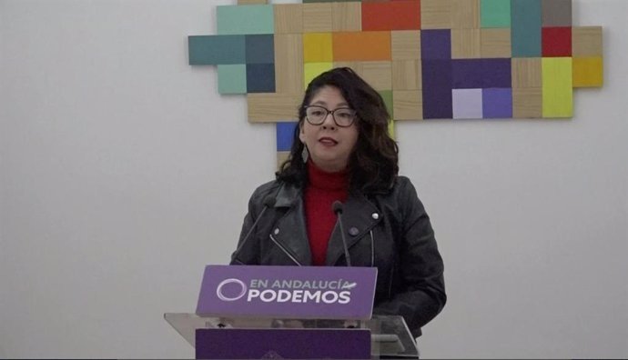 La coordinadora de Podemos Andalucía, Raquel Martínez, en rueda de prensa. (Foto de archivo).