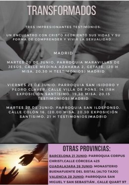 Cartel de la programación del proyecto Transformados, en referencia a las terapias de conversión sexual.