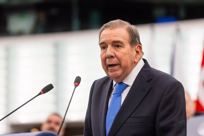 FILED - 17 December 2024, France, Strasbourg: Venezuelan opposition leader Edmundo Gonzalez Urrutia, winner of the Sakharov Prize, speaks during the plenary chamber of the European Parliament. The son-in-law of exiled Venezuelan opposition candidate Edmun