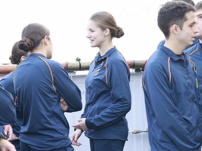 La Princesa Leonor sube al mástil del buque escuela 'Juan Sebastián de Elcano'. A 09 de enero de 2024, en Cádiz (Andalucía, España).