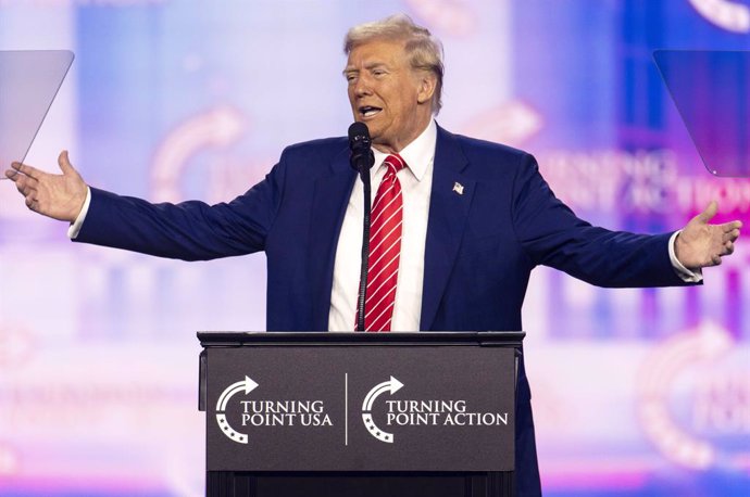 December 22, 2024 - Phoenix, Arizona, USA - DONALD TRUMP speaks on day four of Turning Point USA's AmericaFest 2024.