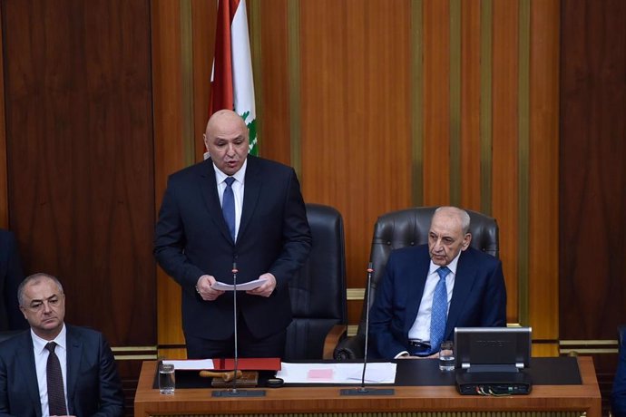 El nuevo presidente de Líbano, Joseph Aoun, pronuncia un discurso ante el Parlamento