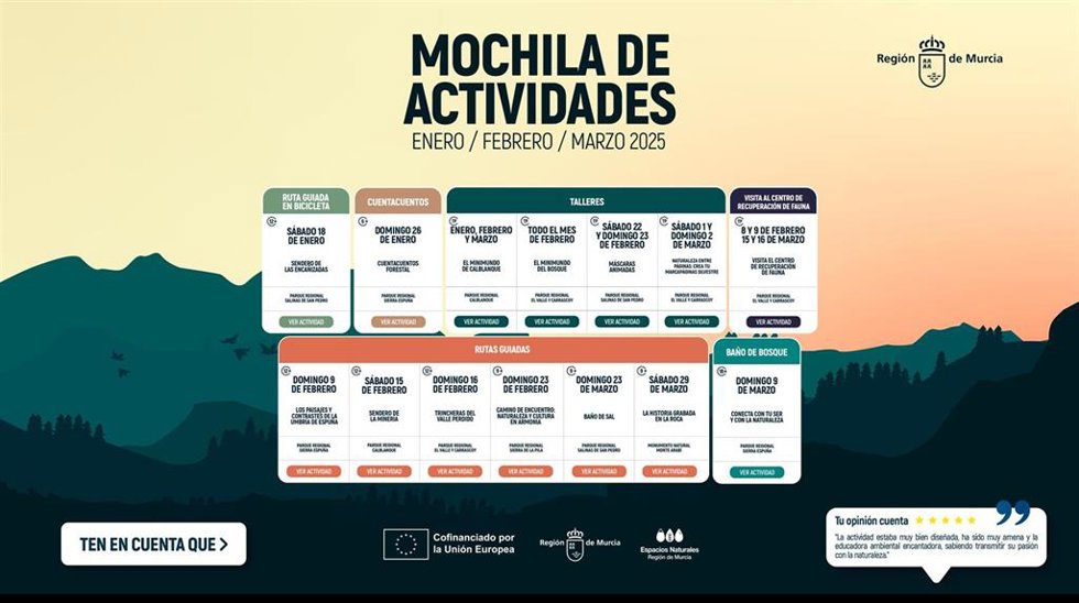 Cartel de la Mochila de Actividades para los meses de enero, febrero y marzo de 2025