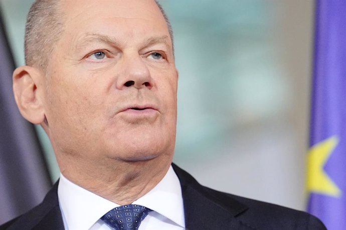 08 January 2025, Berlin: Germany's Chancellor Olaf Scholz speaks during a press conference in the Federal Chancellery. Photo: Kay Nietfeld/dpa