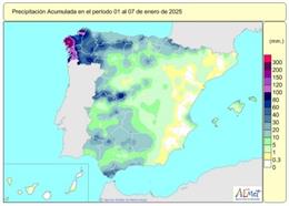 Las lluvias acumuladas desde octubre se cifran en 222 l/m2, alrededor de un 8% menos de lo normal.