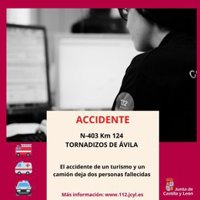 Dos fallecidos tras chocar un turismo y un camión en Tornadizos