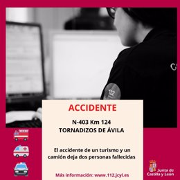 Gráfico elaborado por el 112 con datos del accidente mortal registrado este viernes en la N-403 en Tornadizos