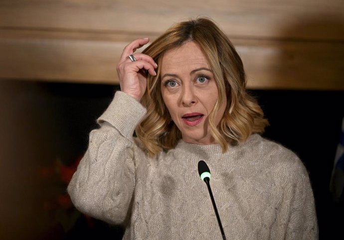 22 December 2024, Finland, Saariselka: Italy's Prime Minister Giorgia Meloni during the press conference of the North-South Summit in Saariselka, Finnish Lapland. Photo: Antti Aimo-Koivisto/Lehtikuva/dpa