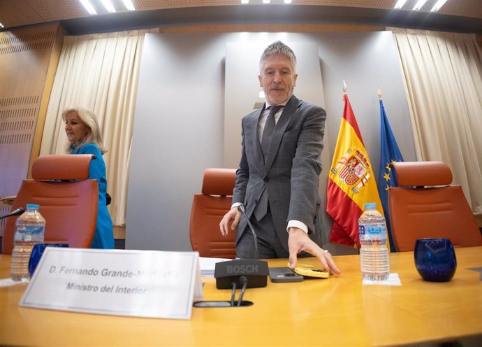 El ministro del Interior, Fernando Grande-Marlaska, a su llegada a una rueda de prensa en la Dirección General de Tráfico