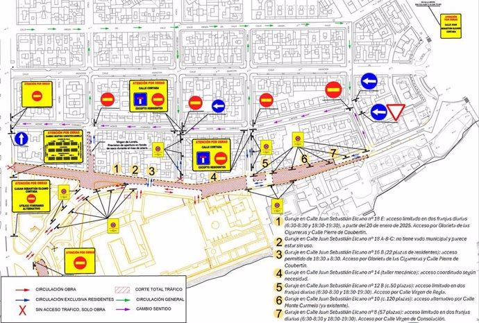 Plan de tráfico para la reurbanización en el tramo norte de la calle Juan Sebastián Elcano