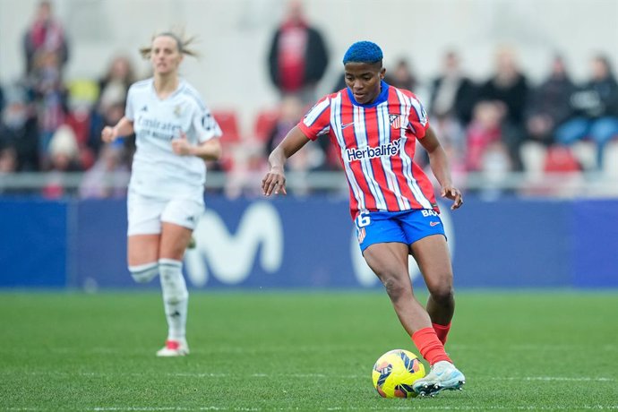 Rasheedat Ajibade of Atletico de Madrid in action during the Spanish Women League, Liga F, football match played between Atletico de Madrid and Real Madrid at Centro Deportivo Wanda Alcala de Henares on January 05, 2025, in Madrid, Spain.