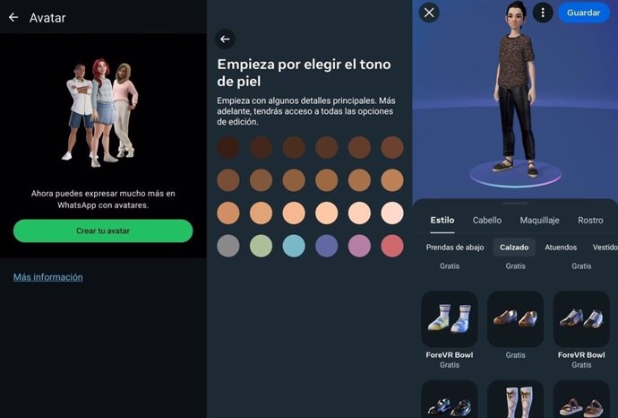 Interfaz de creación de avatares en WhatsApp