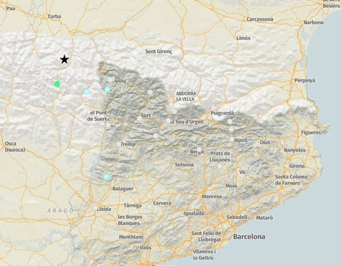 Epicentro del terremoto de magnitud 3,6 en la escala de Richter con epicentro en el Pirineo francés