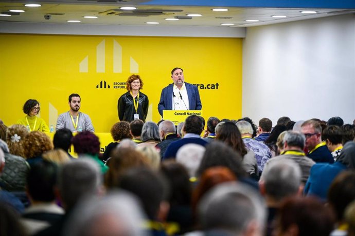 El presidente de ERC, Oriol Junqueras, en una reunión del Consell Nacional, a 11 de enero de 2025, en la sede del partido en Barcelona (Catalunya)